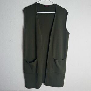 Ginevra green wool long length cardigan with pockets medium